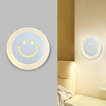 Moderna led lâmpada de parede de acrílico de cabeceira simples corredor, alpendre corredor escadas calorosamente criativo rodada sorridente parede de luz