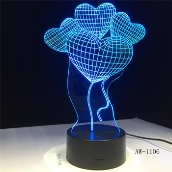 Quatro de Amor Flor de Balão Led 3d Luminárias Criativas Home 3d de Toque Colorida de Acrílico da Noite do Diodo emissor de Luz Linda 3D Lâmpada AW-1106