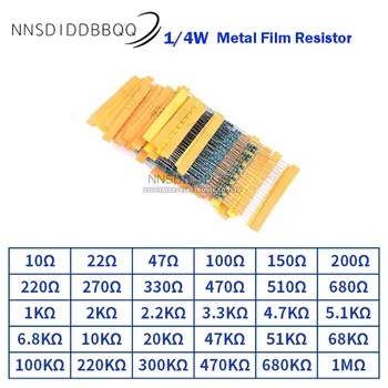 1/4w MERGULHO de resistores de Filme de Metal a Série Completa Precisão de 1% Comum de resistência misto pacote para a manutenção de 30 Valor de Cada 20pcs