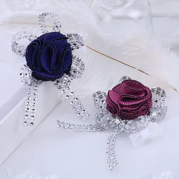 Venda quente Nova Estilo Pin de Lapela do Noivo Homens Broche de Tricô Rosa Flor Artesanal de Casamento Negócios Acessórios de Vestuário XH046