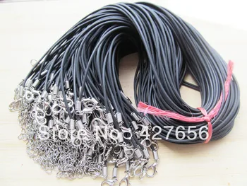 30 cordas de borracha do preto de couro colar cabo com 1,8 polegadas cadeia de & 1.2x0.7cm fecho lagosta LNC0004