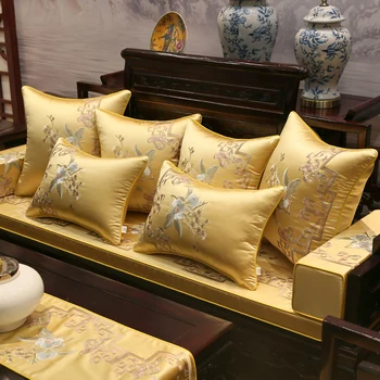 grande Chinês tradicional luz de flor amarela travesseiro bordado de volta caso capa de almofada floral cintura travesseiro tampa de madeira do sofá