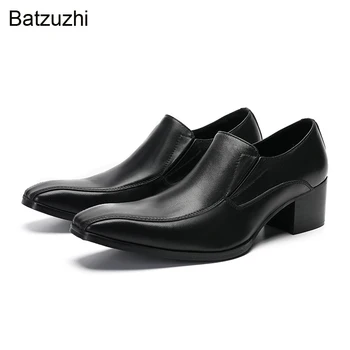Batzuzhi Homens Negros Sapatos de Couro Formal, 5cm de Salto Alto Negócios Oxfords Tênis Slip On zapatos de vestirde los homens