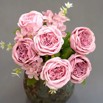 6 Grandes Cabeças/Buquê De Peônias Flores Artificiais Em Seda Peônias Buquê De Flores De Casamento, Decoração Do Falso Peônia Rosa Flor