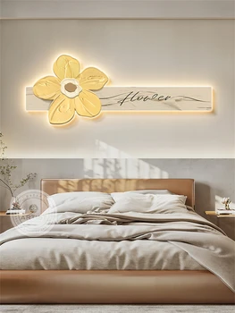 Nordic floral quarto decorativa lâmpada de parede moderna abstrata sofá de suspensão pintura luminoso do diodo emissor de estudo de cabeceira mural arandelas de luzes
