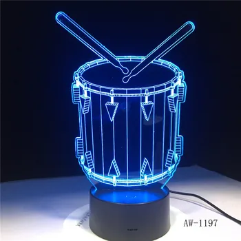 Bateria 3D Lâmpada de 7 de Alteração de Cor Remoto, Interruptor do Toque LED 3D Noite de Luz, luzes de Instrumentos Musicais Atmosfera lâmpada AW-1197
