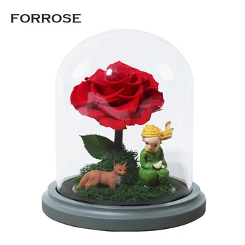 Preservado Rosa de Aniversário, Presentes de Natal para Mulheres Cúpula de Vidro Pequeno Príncipe, Subiu de Figuras de Ornamento de Flores para Aniversário