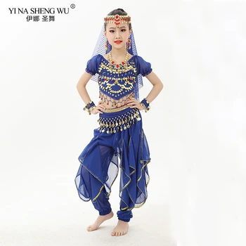 8 cores de Dança do Ventre, Figurinos crianças, Crianças de Dança do Ventre Para as Meninas de Bollywood Indiana Desempenho Roupas Topo Saia 7pcs/set