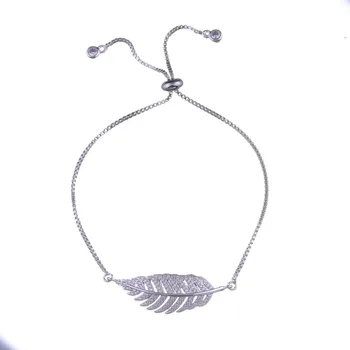 Cobre novo micro-embutidos zircão Popular de pena de folhas de árvores Clássico de meninas de moda de Charme sorte colar pulseira ajustável tamanho