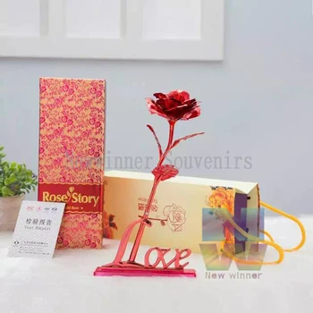 5PCS Drop Shipping Dia dos Namorados Presente Criativo Folha de Ouro 24K Chapeado de Rosa Dura para Sempre Amor Decoração do Casamento
