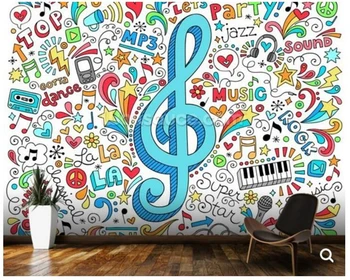 Personalizado do bebê, papel de parede,Ótima Música Rabiscos de desenho animado murais para as crianças do sofá da sala de TV de plano de fundo, papel de parede decorativos