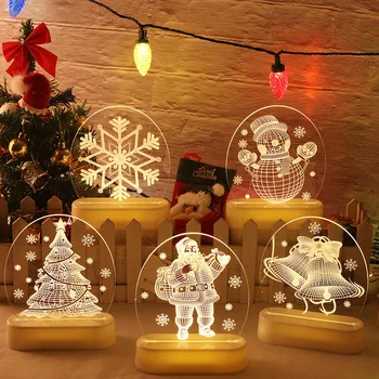 3D Noite de Natal Diodo emissor de Luz da Decoração do Boneco de neve Bell Luz da Noite Acrílico Transparente Ornamento Luz da Noite