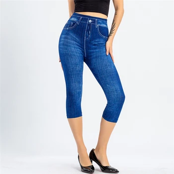 Cintura alta, Calças das Mulheres Calças de Roupas femininas Para O Verão Imitação de Jeans Quadris Finos de Emagrecimento Sete Cortada Calças