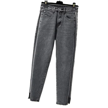 Mulheres Plus Size Stretch Jeans Cortada Stiletto Senhoras de Calças Básicas Slim Jeans Primavera, Outono de Vestuário feminino Feminino 4XL 100 KG