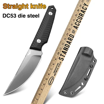 Alta dureza DC53 de aço da lâmina fixa caça exterior reta faca camping sobrevivência portátil EDC ferramenta G10 lidar com faca tática