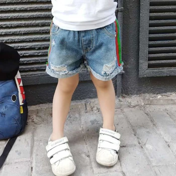 Roupas infantis de meninos de calças de brim de verão 2022 novas crianças Joelho de Comprimento de algodão verão coreano onda