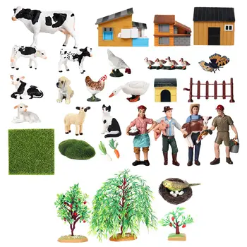 45 Realistas Agricultor Figuras pintadas à mão PVC Animais de Fazenda Playset Modelo Mini Fazenda Brinquedo Brinquedo para Crianças de Pré-escola Bolo Topper