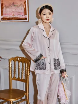 2022 gelo nova de seda, terno de renda de costura confortável pijama de mulher roupa de duas peças de seda do pijama para as mulheres 란제리