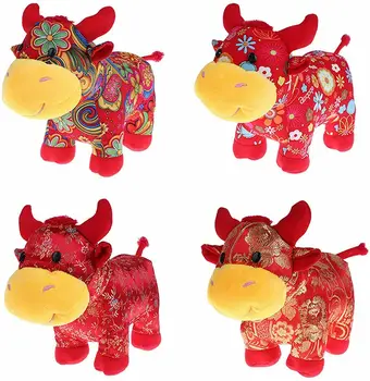 2023 Ano do Zodíaco Chinês do Boi Gado Brinquedos de Pelúcia Vermelho Vaca de Leite da Mascote do Luxuoso de 10inch