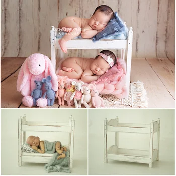 Dvotinst Recém-nascido de Fotografia de Adereços para o Bebê Posando de camada Dupla Mini Cama de Madeira Gêmeos Berços Acessórios Studio Atira Adereços Foto