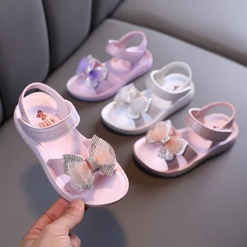 2021 Verão Meninas Novas Sandálias Sapatos De Princesa Arco De Moda Macio, Com Solado De Menina Calçado Respirável Adolescente Criança Vestido De Sandália