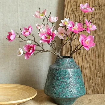 Um Tronco de Seda Magnolia 6 Cabeças de Simulação de Falso Magnolia Denudata Ramo de Flores para Casamento Decorativos Flores Artificiais