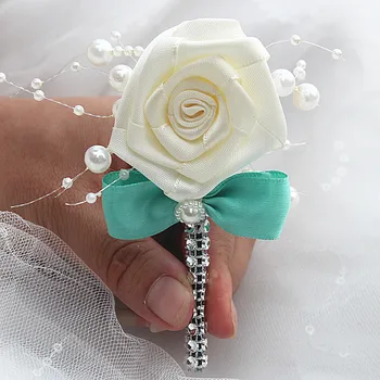Marfim Creme de Cetim Flor flor na lapela do Noivo Gravata de Contas de Pérolas de Noiva Vestido de Noiva Buquê de Broche Pin para o Homem de Terno X8715