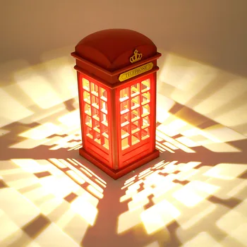 Atmosfera pequena luz noturna retro Britânico cabine de telefone toque de lâmpada de mesa LED de carregamento USB quarto de cabeceira de mesa, decoração