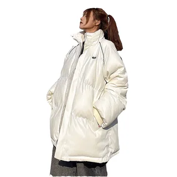 Espesso, Branco Parkas Mulheres Casaco de 2021 Nova Moda Inverno Quente as Mulheres de Algodão Casaco Casual Brilhante Harajuku Womens Jaqueta NBH341