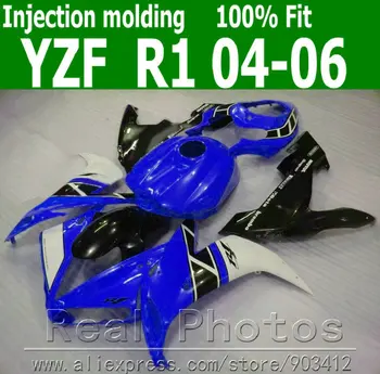 Moldagem por injeção de carroçaria para YAMAHA R1 kit de carenagem 2004 2005 2006 branco azul preto carenagem define YZF R1 04 05 06 AS78