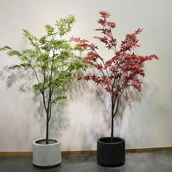 150CM de Simulação em Carpete Verde Maple Bonsai Falso Verde da Planta em Vaso Ornamentos Interior de Grandes janelas do Chão Vaso Vaso de flores da Árvore de Bordo