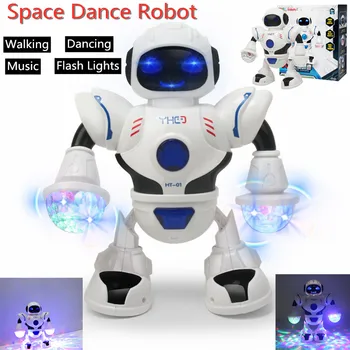 Opperated Flash Robô de Brinquedo Elétrico Espaço Dança do Robô de Brinquedo Com Música de Piscamento DIODO emissor de Luz de Passeio Para Bebê Menino de presente garoto de brinquedo Presentes