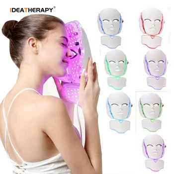 IDEATHERAPY Dropshipping LED de Luz vermelha Terapia Rosto 7 Cores de Máscara de DIODO emissor de Fótons Facial, Máscara para o pescoço de beleza facial
