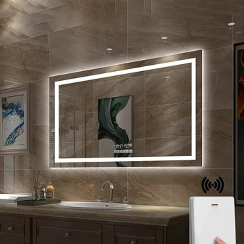 Smart LED Espelho do Banheiro de Nevoeiro Bluetooth Espelho de Luz Infinito Maquiagem Moderna de maquilhagem Joalheiro Miroir Mural de Decoração de Casa