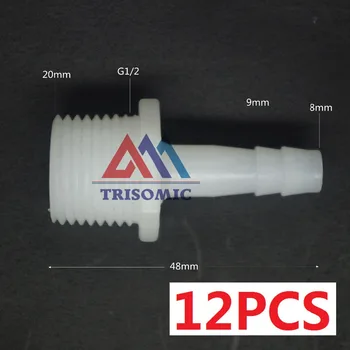 12 peças de 8 mm-G1/2 Conector direito de Plástico de Encaixe de tubulação de arame Farpado, com rosca Material PE de Ligadura de Montagem de Aquário