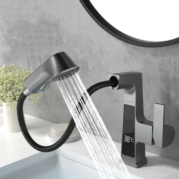 Casa de banho Inteligente Display Digital LCD Bacia FaucetSink torneira de água Quente e Fria Misturador de Lavatório Torneira Pia do Banheiro de Bronze de Vaidade Torneira