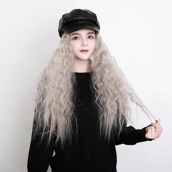 202104-shi moda pu chapéu de retalhos Legal Falsa o cabelo esporte senhora serviço Octogonal chapéu de mulheres de lazer palas de boné