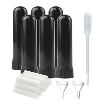 6PCS Preto Óleo Essencial de Aromaterapia em Branco tubos de plástico em Branco Recarregável de plástico redonda tubos com unscented mechas de algodão