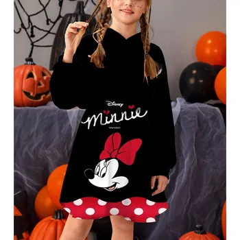 Meninas Crianças Dos Desenhos Animados De Disney Do Rato De Minnie Do Mickey De Capuz Impresso Moletom Vestido Casual Moletom De Manga Longa, Outono, Inverno