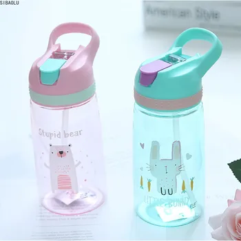 450ml de Água de Crianças Garrafa Com Palha Livre de BPA Saudável Plástico Portátil Bonito Esportes Filhos Bebê Beber Garrafas de Água, Copos de