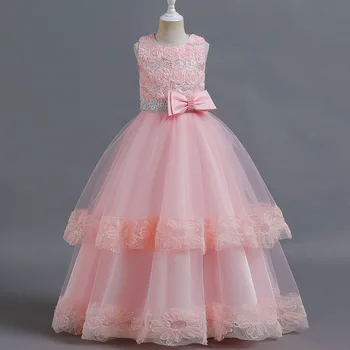 LZH 2022 Criança de Meninas' Dress Para 5-14 Anos Meninas de Flor de Princesa Vestido Elegante sem Mangas Festa de Traje de Noite Vestidos Crianças