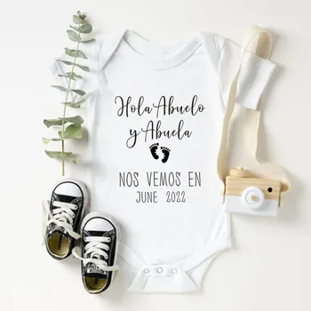 Gravidez Anúncio Do Recém-Nascido Bebê Body Olá Vovó, Vovô Ver Você Em Junho De 2022 Macacão De Bebê Menino Menina Macacão