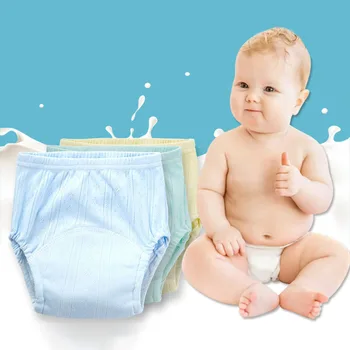 1Pcs de Algodão Impermeável Bebê Fralda Calça de Cor Pura Respirável Reutilizáveis Infantil, Fraldas de tecido Elástico Bebê Calças de Treinamento