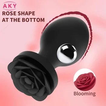 Flor de rosa Plug Anal Brinquedos Sexuais 3pcs/Set de Silicone Liso de Aço Plug anal Ânus Expansor Para Mulheres/Homens Anal com Vibrador Adultos do Sexo Ferramentas