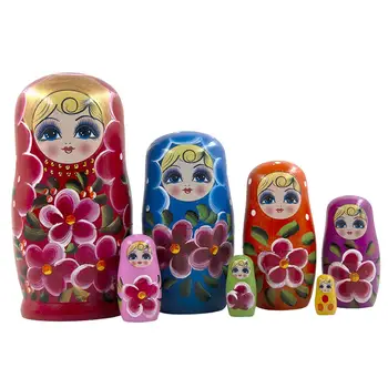 Adorável de Madeira Meninas Bonecas russas Kits Conjunto de 7 Pcs feito a mão da Menina das Crianças Presentes de Criança Quarto Decoração Popular Colorido