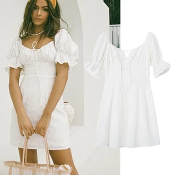 Secou-Indie Folk Branco Lace Sexy Mini Vestido Das Mulheres