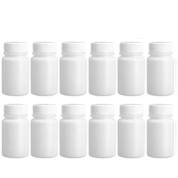 12pcs 60ml pílula garrafas de bolus de boca larga 60cc 60g de plástico branco medicamento tablet embalagem frasco de comprimidos,com Tampa de Rosca & seal