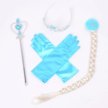 3 Cores de Congelados de Festa Cosplay 4pcs Define Kawaii Girl Azul/Roxo/Rosa floco de Neve de Cana-de-Coroa Luvas Trança Princesa Elsa Varinha Mágica