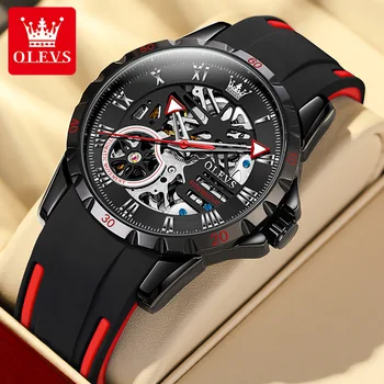 OLEVS Novo de Luxo Original Relógio Automático para os Homens Mecânica Pulseira de Silicone Oco Esporte Impermeável de Relógios as melhores marcas de relógio de Pulso