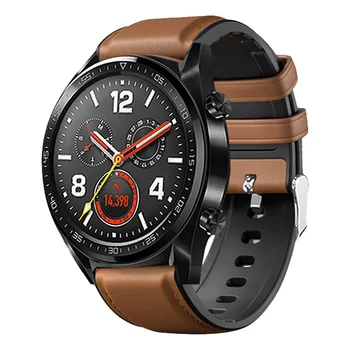 faixa de relógio de couro de 22mm Para Huawei GT Relógio de Couro Pulseira 22mm Homens Para Huawei GT Relógio Para Samsung Galaxy Watch 46mm Bandas